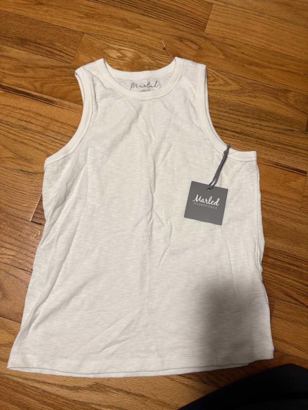Marled White Ribbed Sleeveless Tank